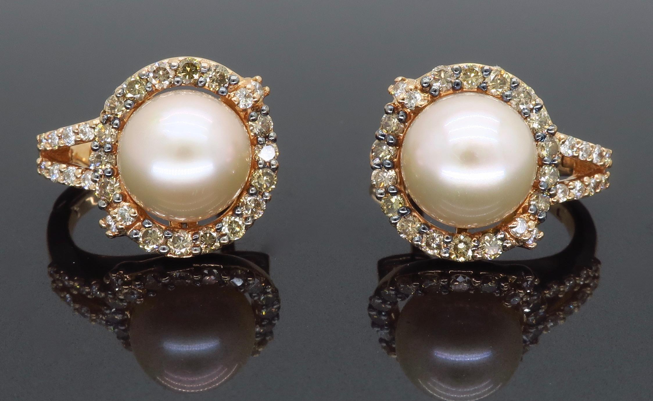 Pearl and Diamond Lever-Back Earrings 1
