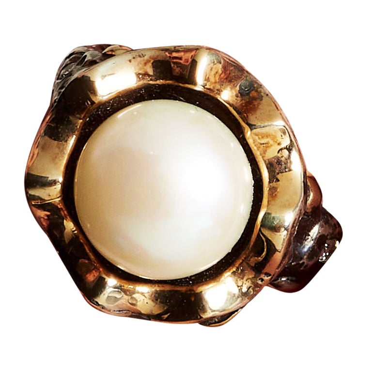 Bague de mode perle diamant mixte en argent sterling et or jaune