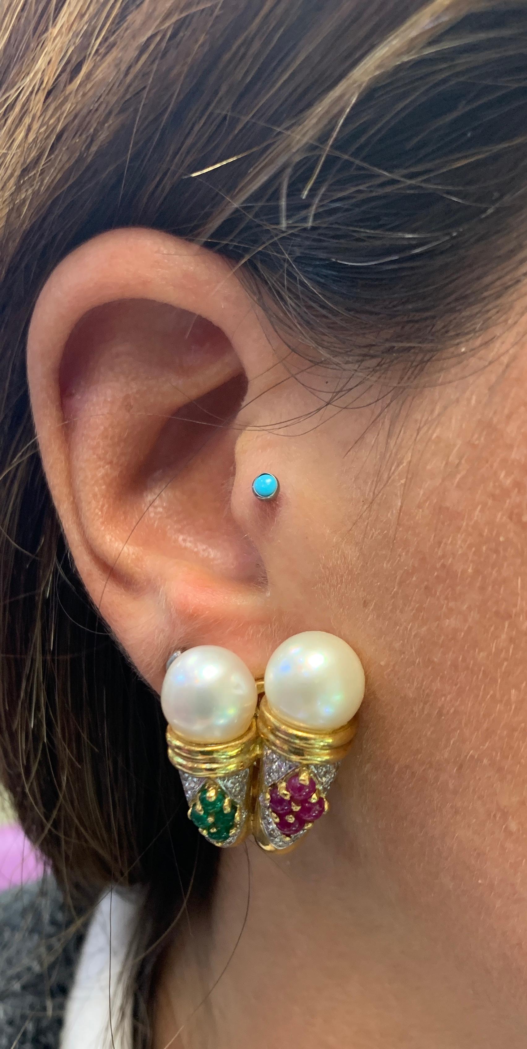 Pearl and Diamond Multi Gem Earrings In Excellent Condition In New York, NY