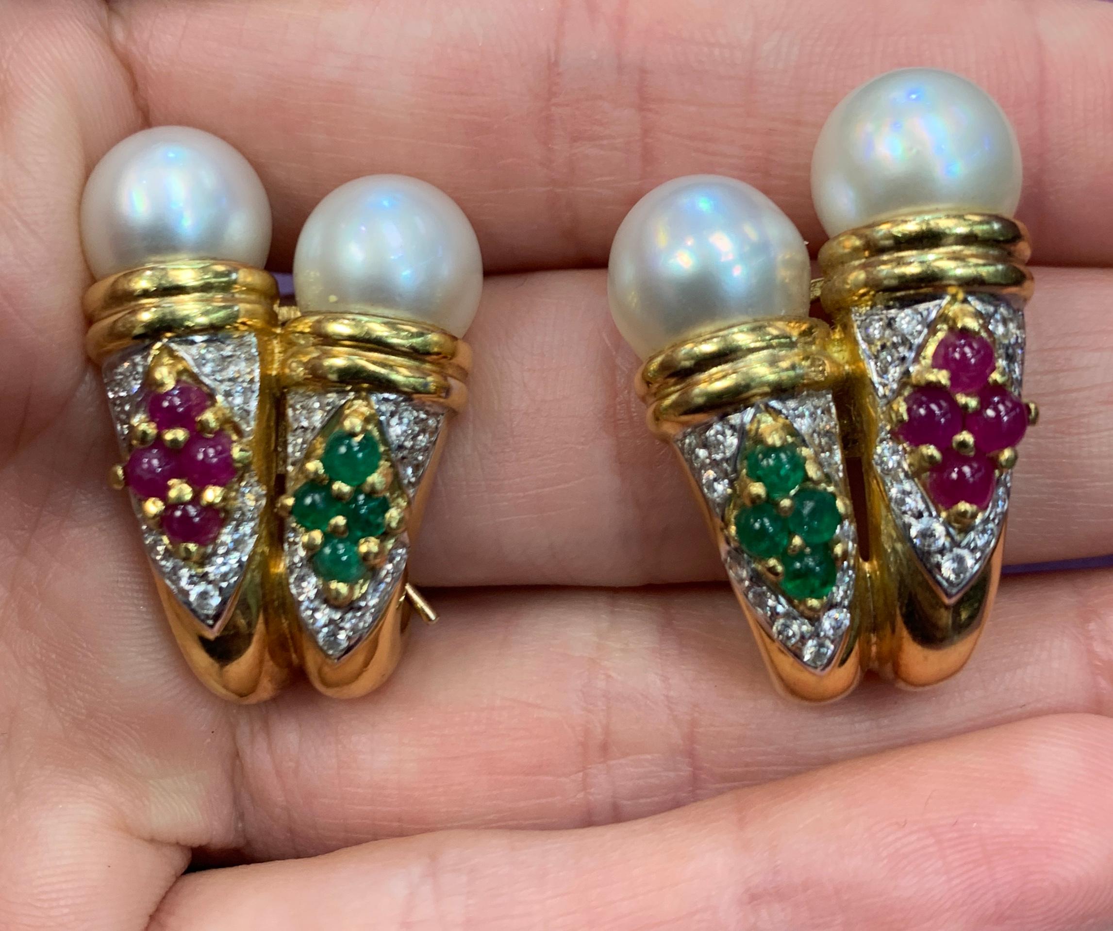 Women's Pearl and Diamond Multi Gem Earrings