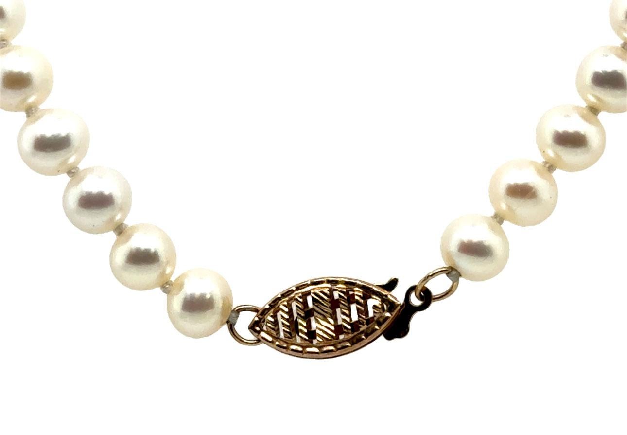 Taglio rotondo Collana Pearl Diamond 5 mm Perla 16 pollici Rosa/Bianco Filo di perle Oro giallo in vendita