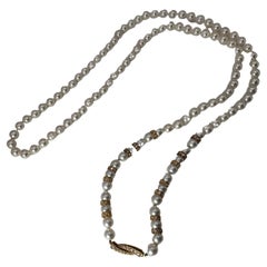Perlen-Diamant-Halskette extralang natürliche AKOYA Perlen-Perlenstrang 18KT 36" SELTEN