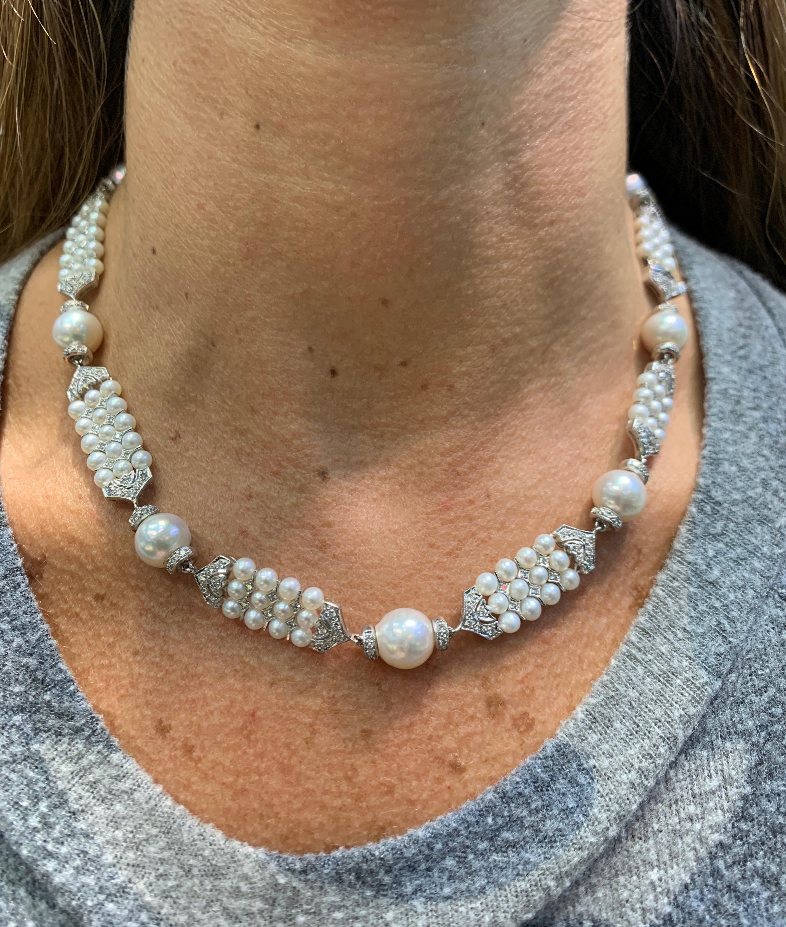 Bead Pearl and Diamond Necklace