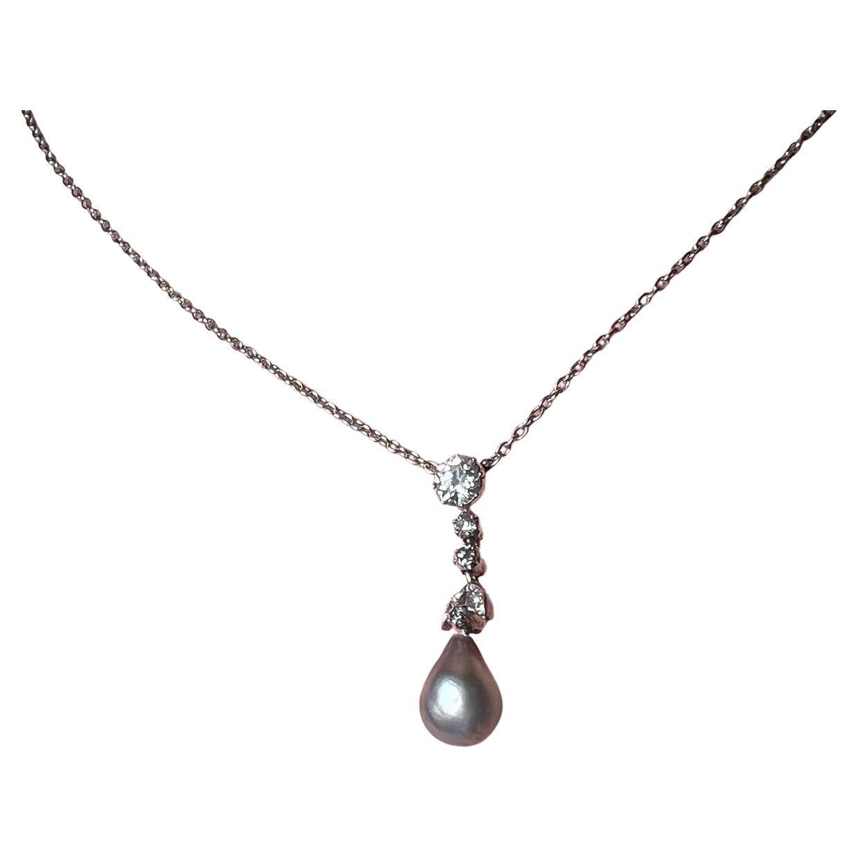 Pearl Diamond Necklace For Sale at 1stDibs