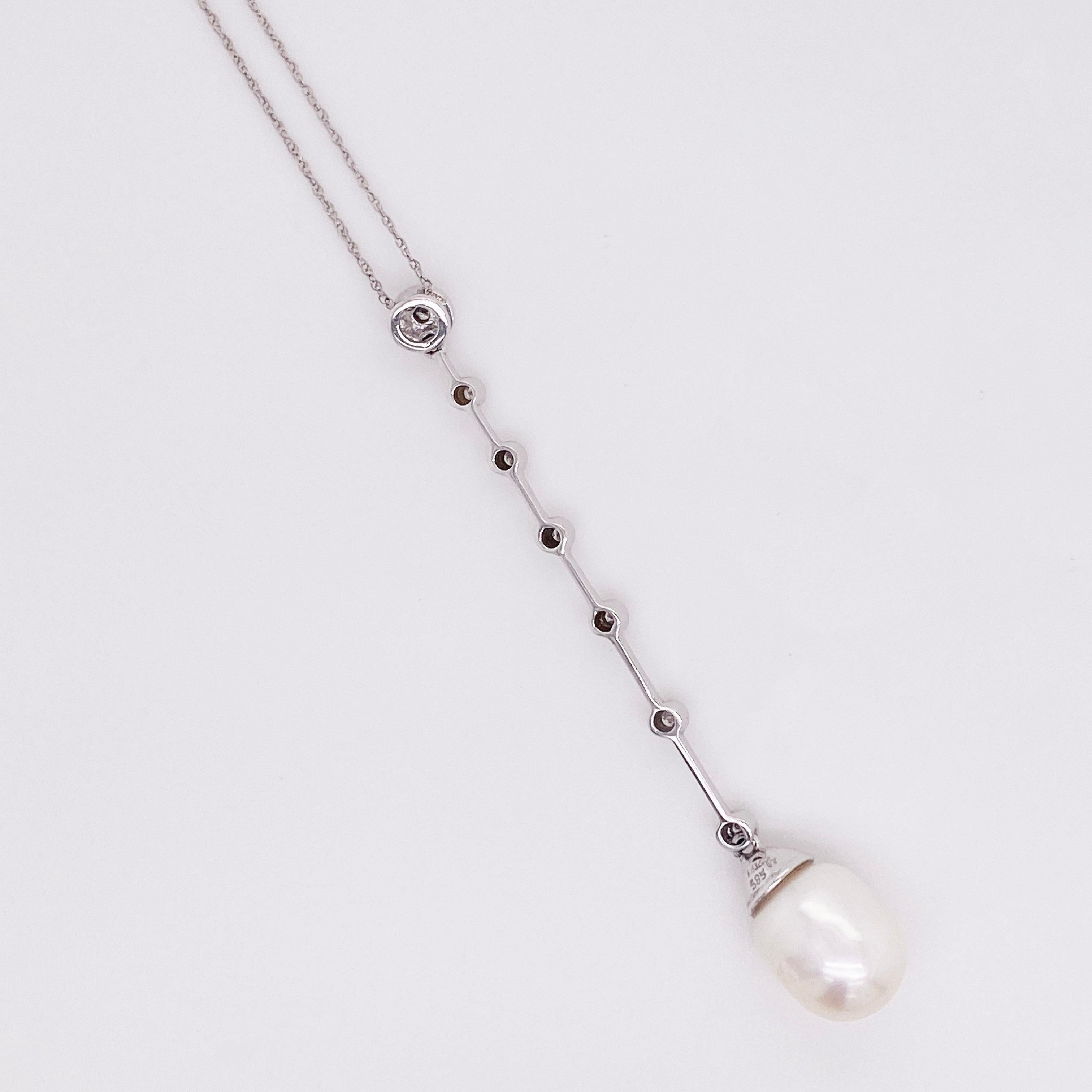Artisan Pearl Diamond Necklace, Vintage Original in 14k White Gold, Pearl Bridal Jewelry
