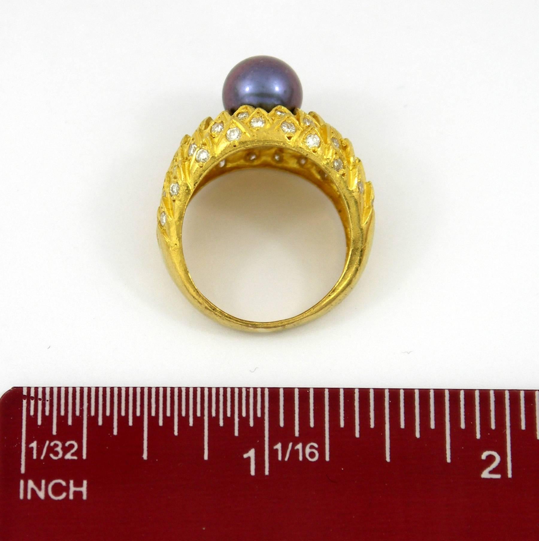 Pearl Diamond Peacock Design Gold Ring 2