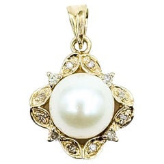 Pearl & Diamond Pendant in 14k Yellow Gold