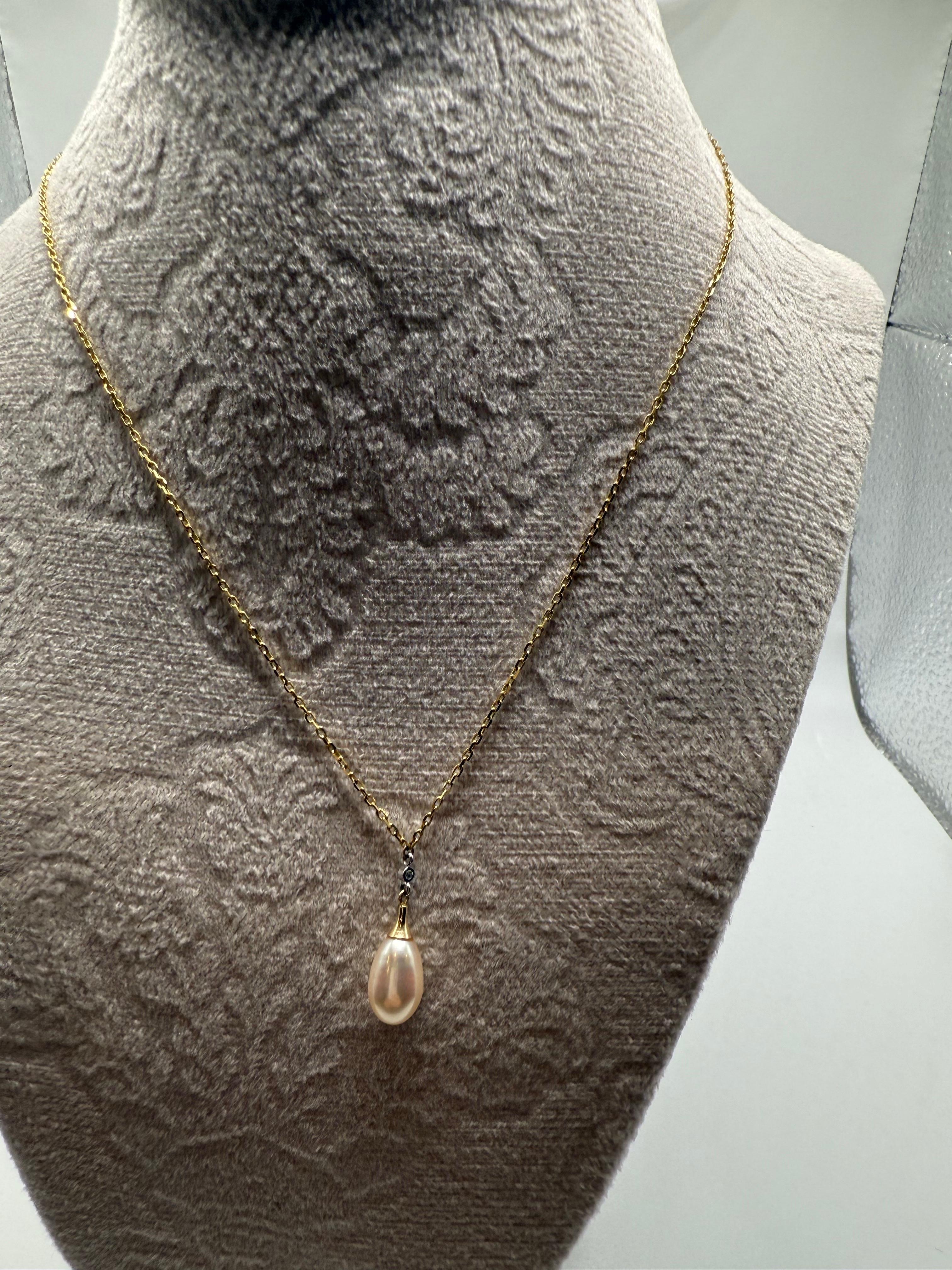 Collier pendentif perle diamant or jaune 10KT Neuf - En vente à Boca Raton, FL