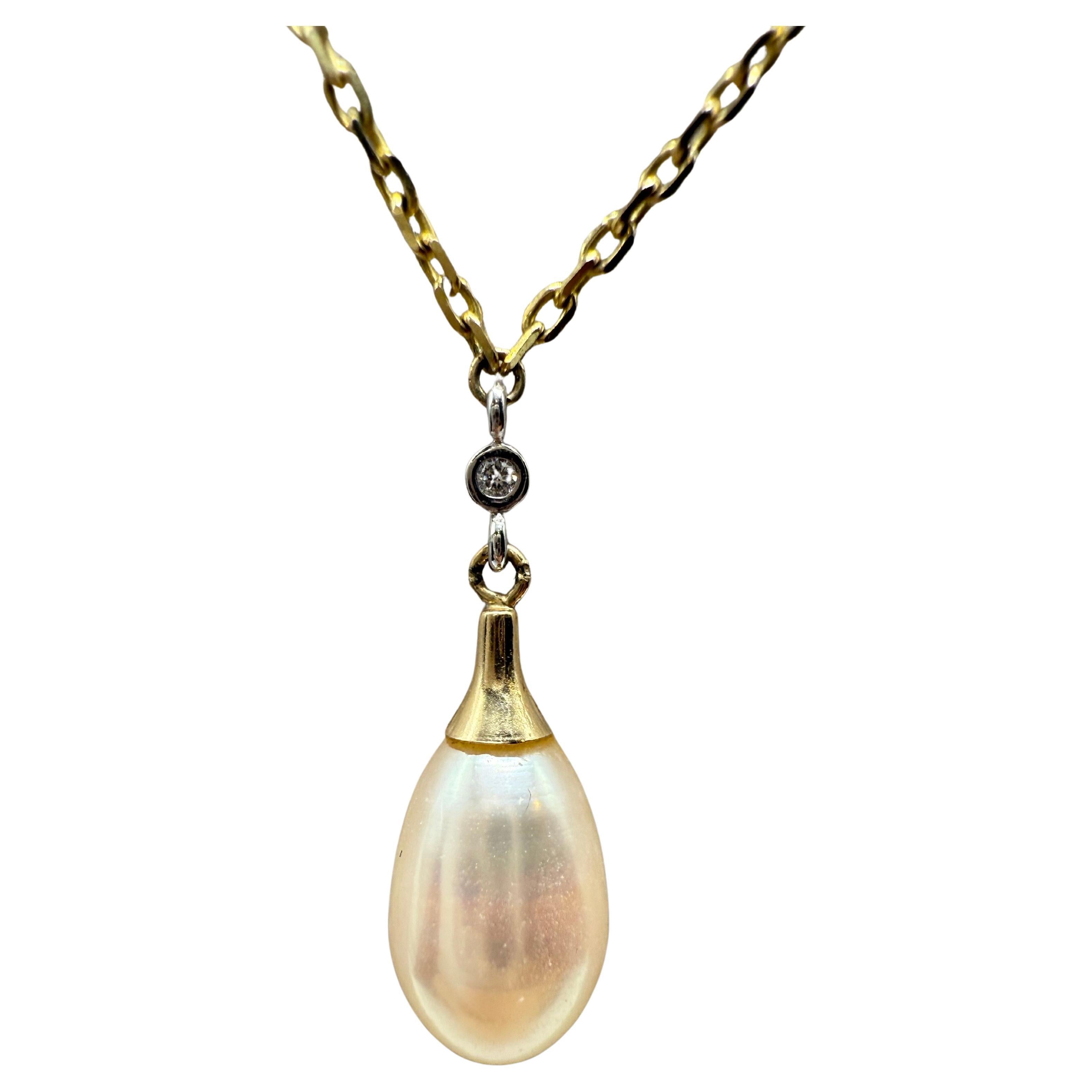 Collar colgante perla diamante oro amarillo 10KT