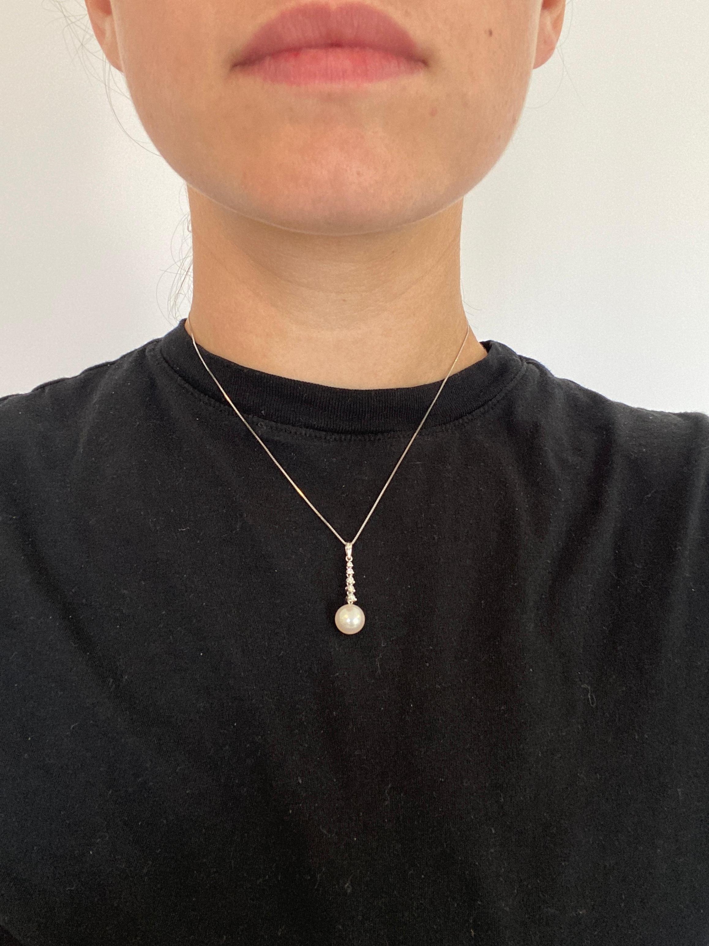 Women's or Men's Pearl Diamond Pendant Necklace, 14K White Gold