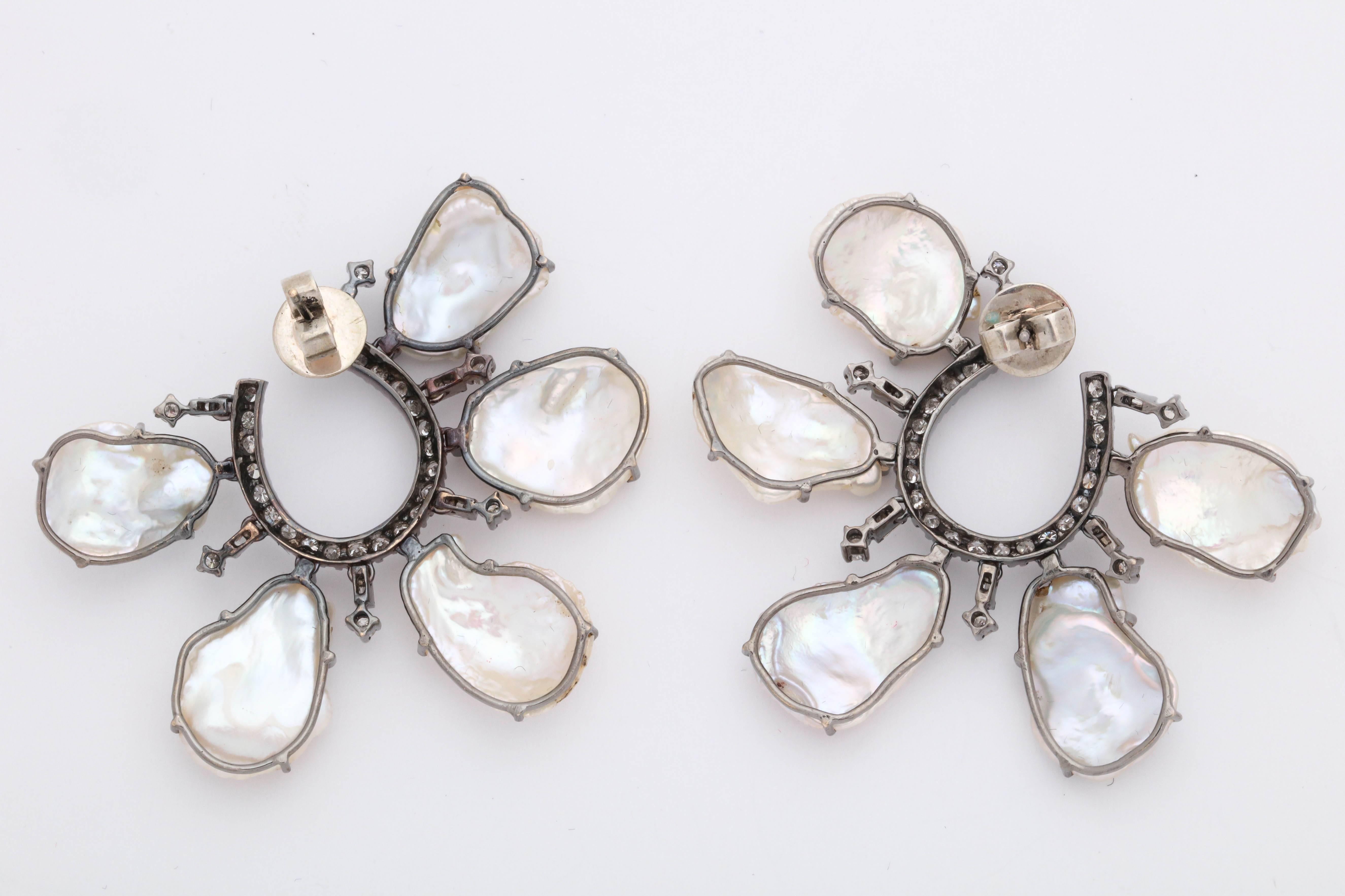 Contemporary Pearl Diamond Petal Earrings For Sale
