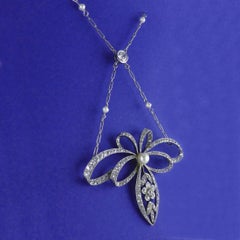 Pearl Diamond Platinum Belle Époque Necklace, circa 1910