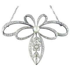 Pearl Diamond Platinum Belle Époque Necklace, circa 1910