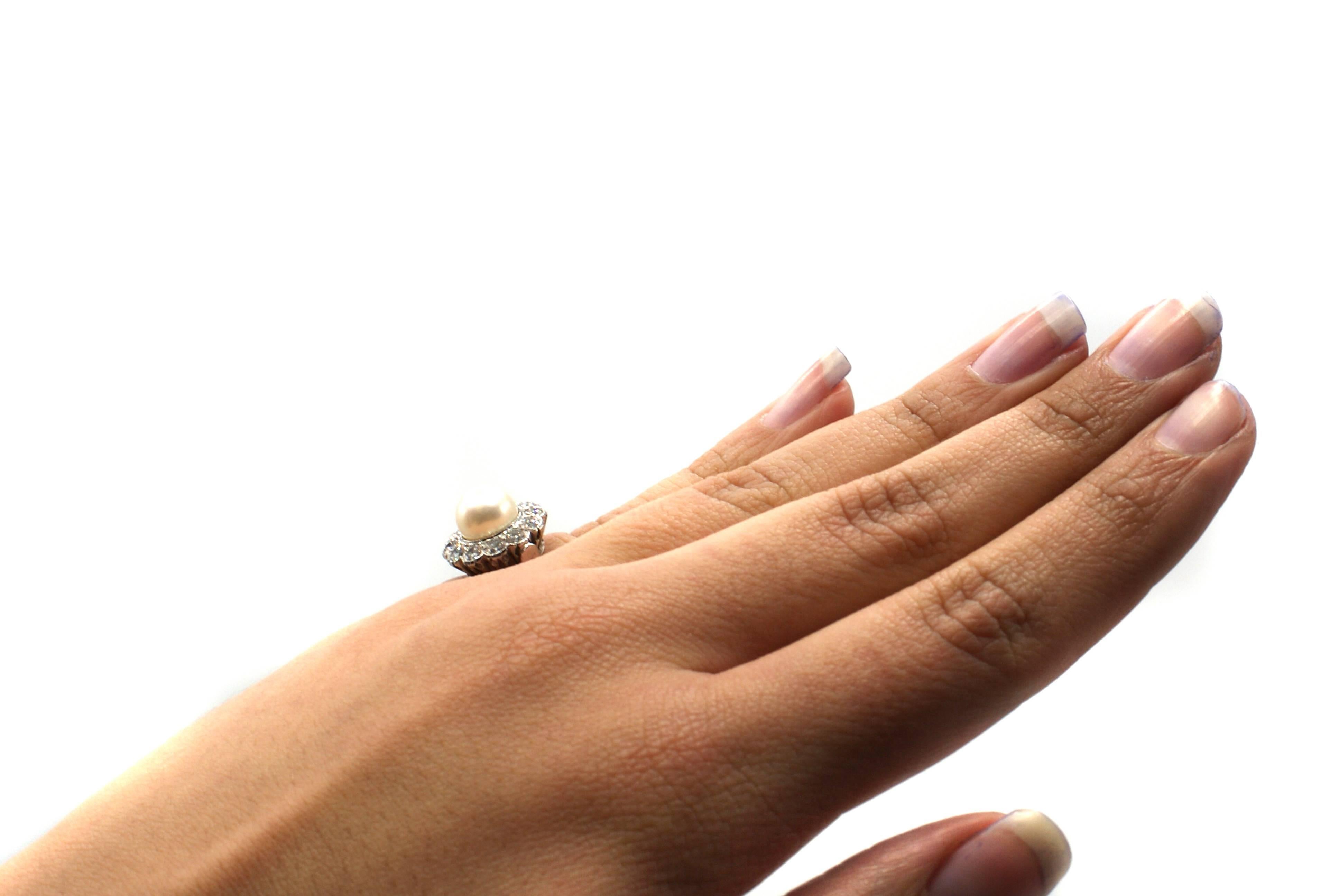 Women's or Men's Pearl Diamond Platinum Cocktail Ring