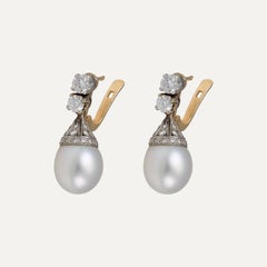 Pendientes Gota Perla Diamante Platino Oro