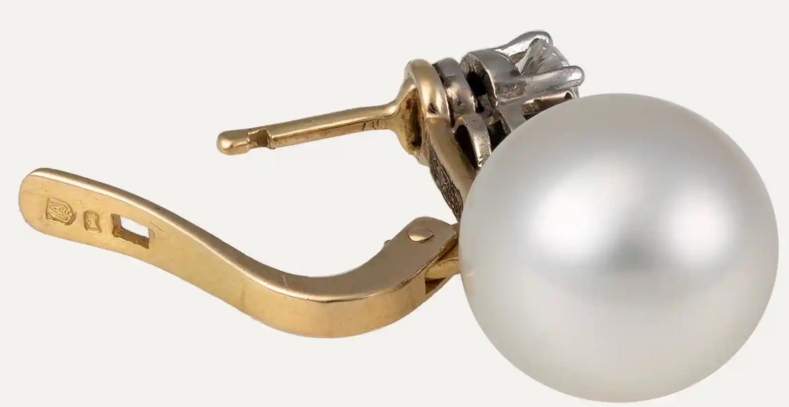 Pearl Diamond Platinum Gold Drop Earrings For Sale 1
