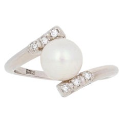 Pearl & Diamond Ring, 14k White Gold Women's Bypass