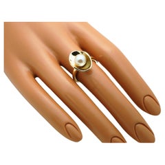 Pearl Diamond ring 18KT gold modern pearl ring ivory freshwater pearl ring large