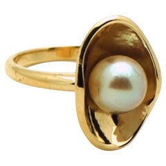 Pearl Diamond ring 18KT gold modern pearl ring ivory freshwater pearl ring large