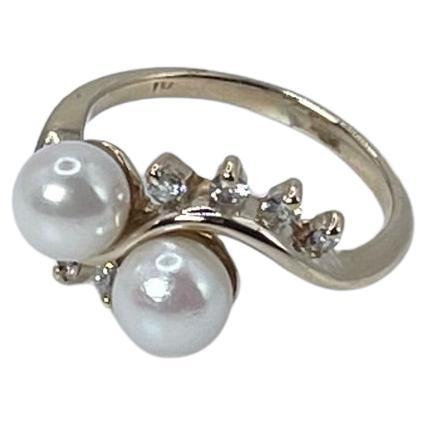 Pearl Diamond ring Floral diamond cocktail ring 14KT gold