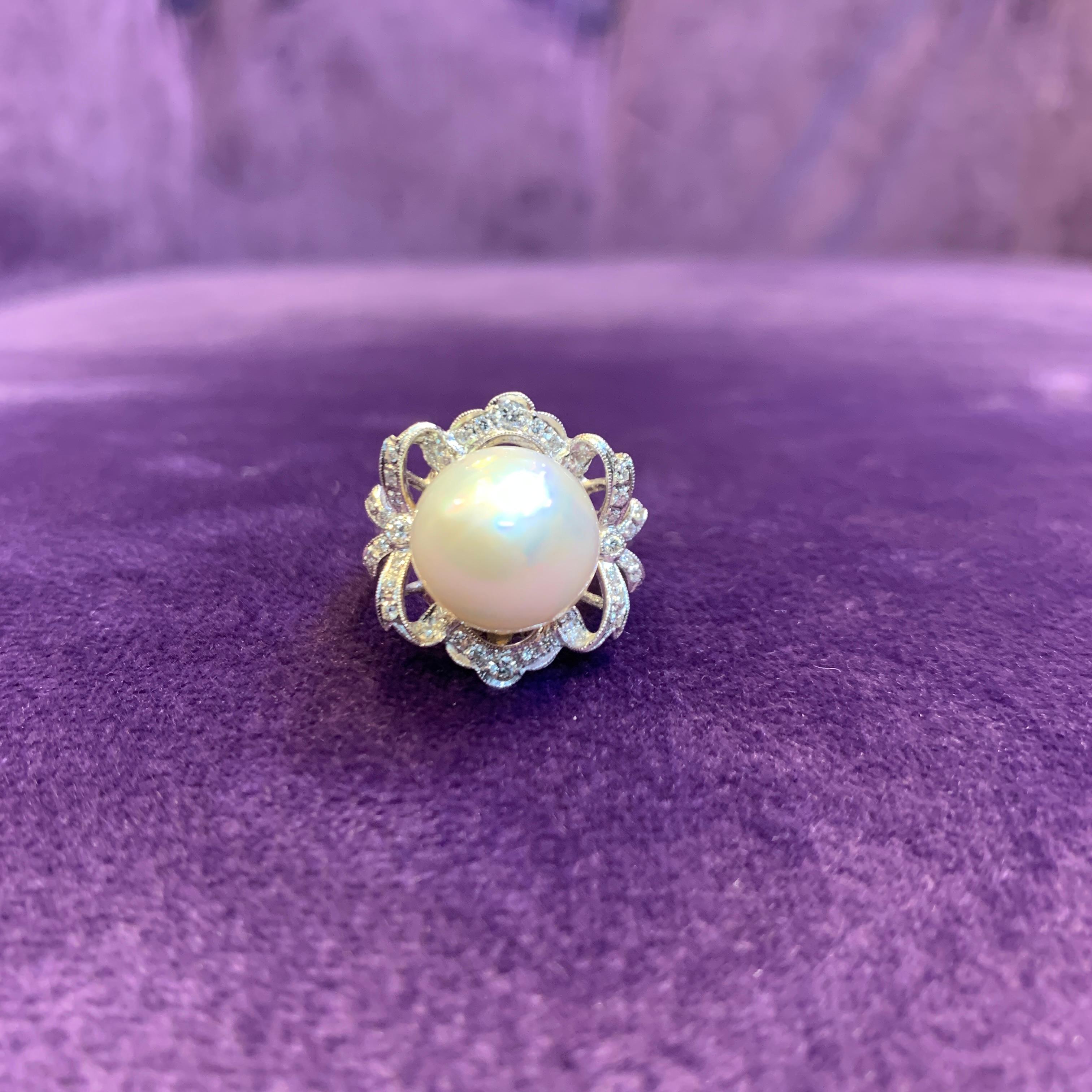 Pearl & Diamond Ring  For Sale 5