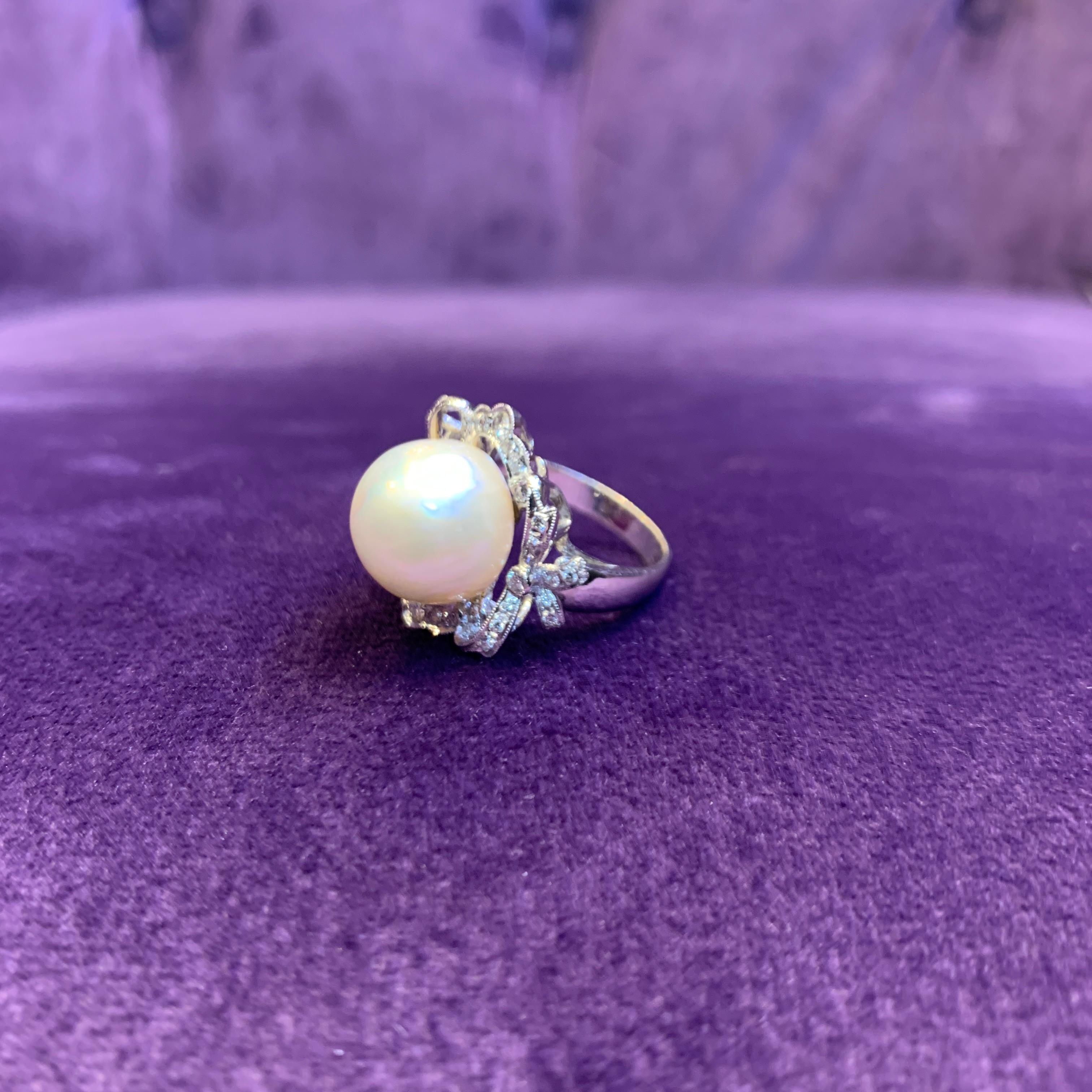 Pearl & Diamond Ring  For Sale 2