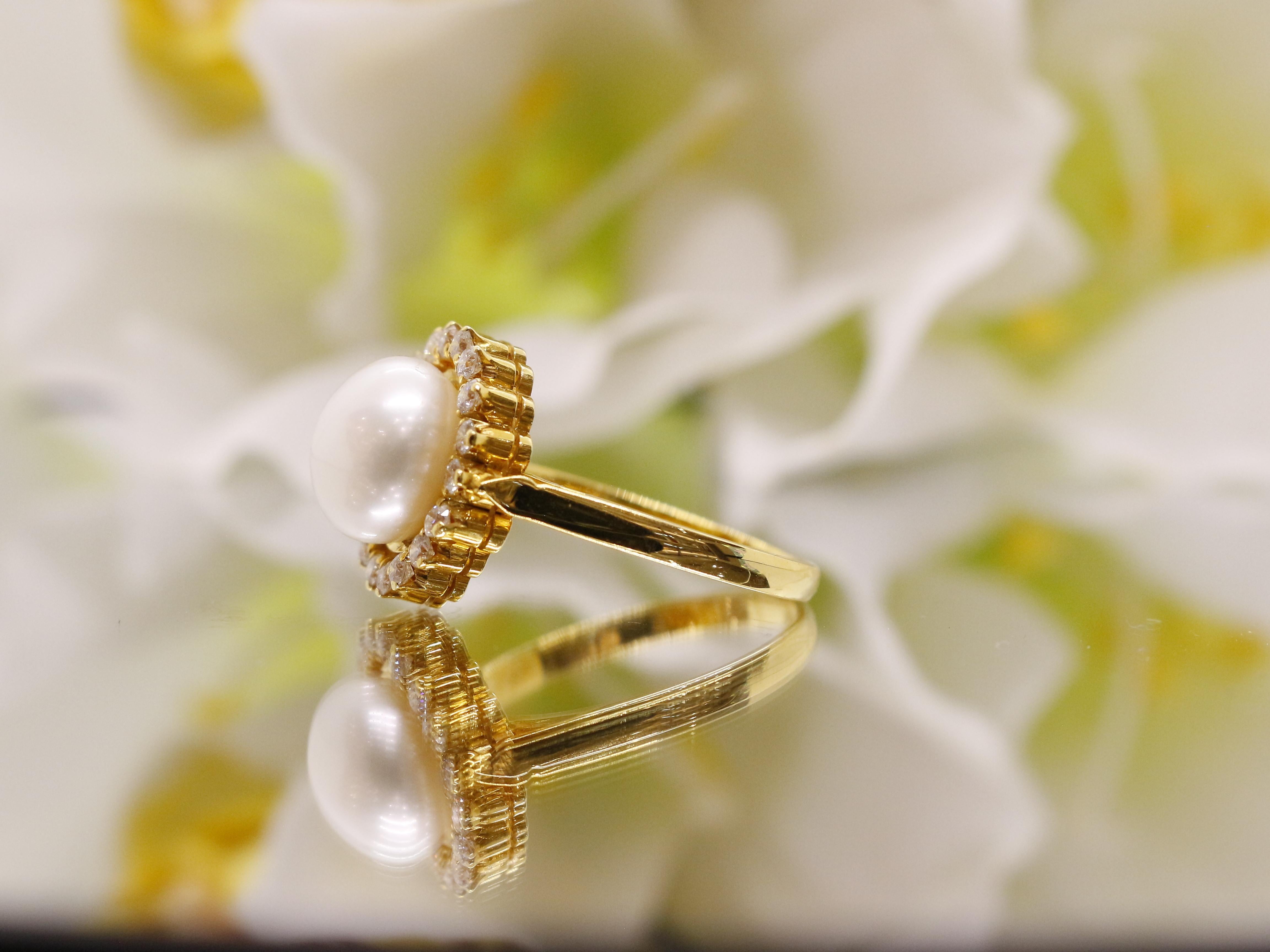 Pearl Diamond Ring in 14k Gold In New Condition For Sale In Fukuoka City, Fukuoka