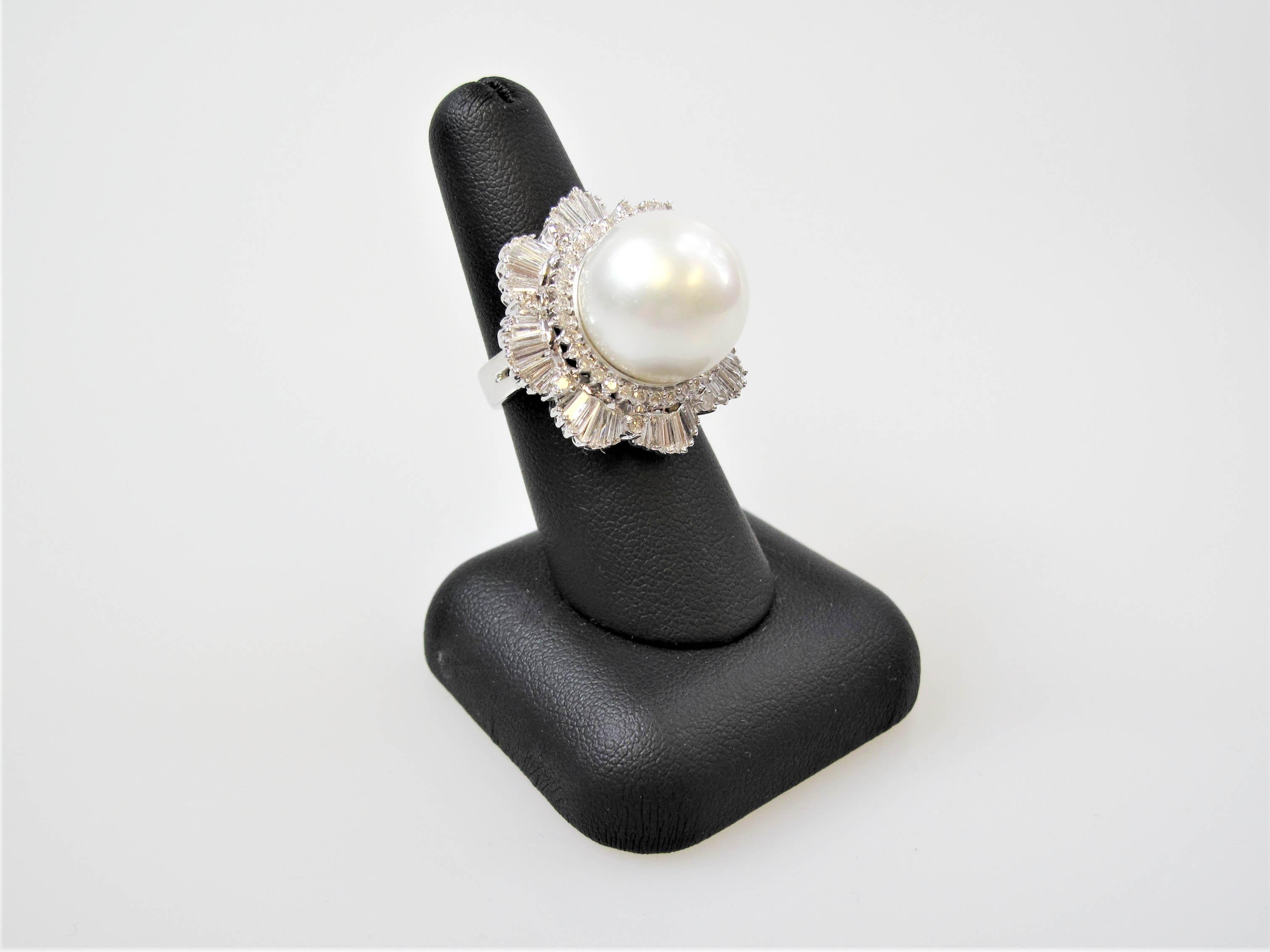 Pearl & Diamond Ring, Pendant and Earring Set 11.5 Carats Total 14 Karat Gold For Sale 1