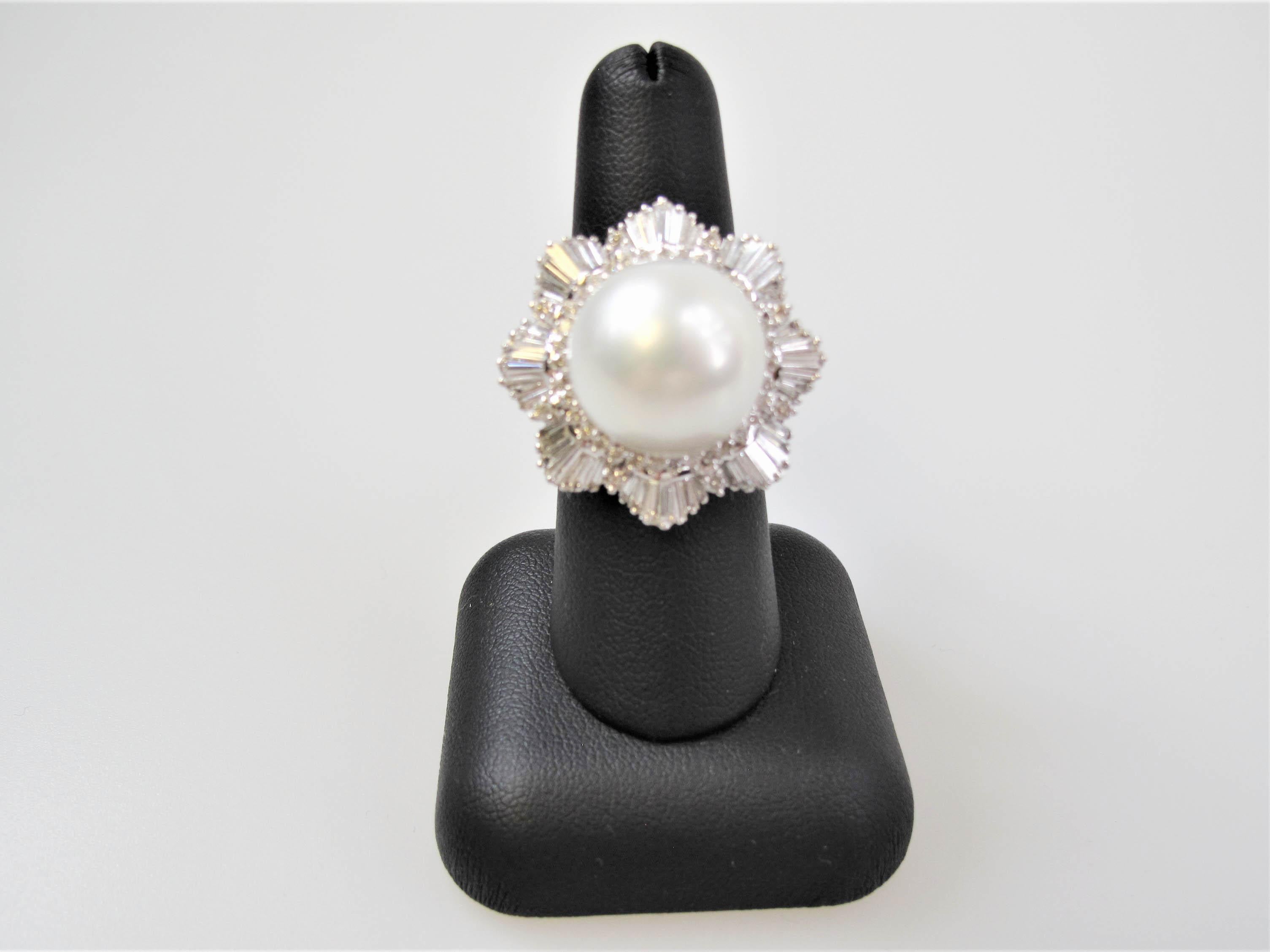 Pearl & Diamond Ring, Pendant and Earring Set 11.5 Carats Total 14 Karat Gold For Sale 2