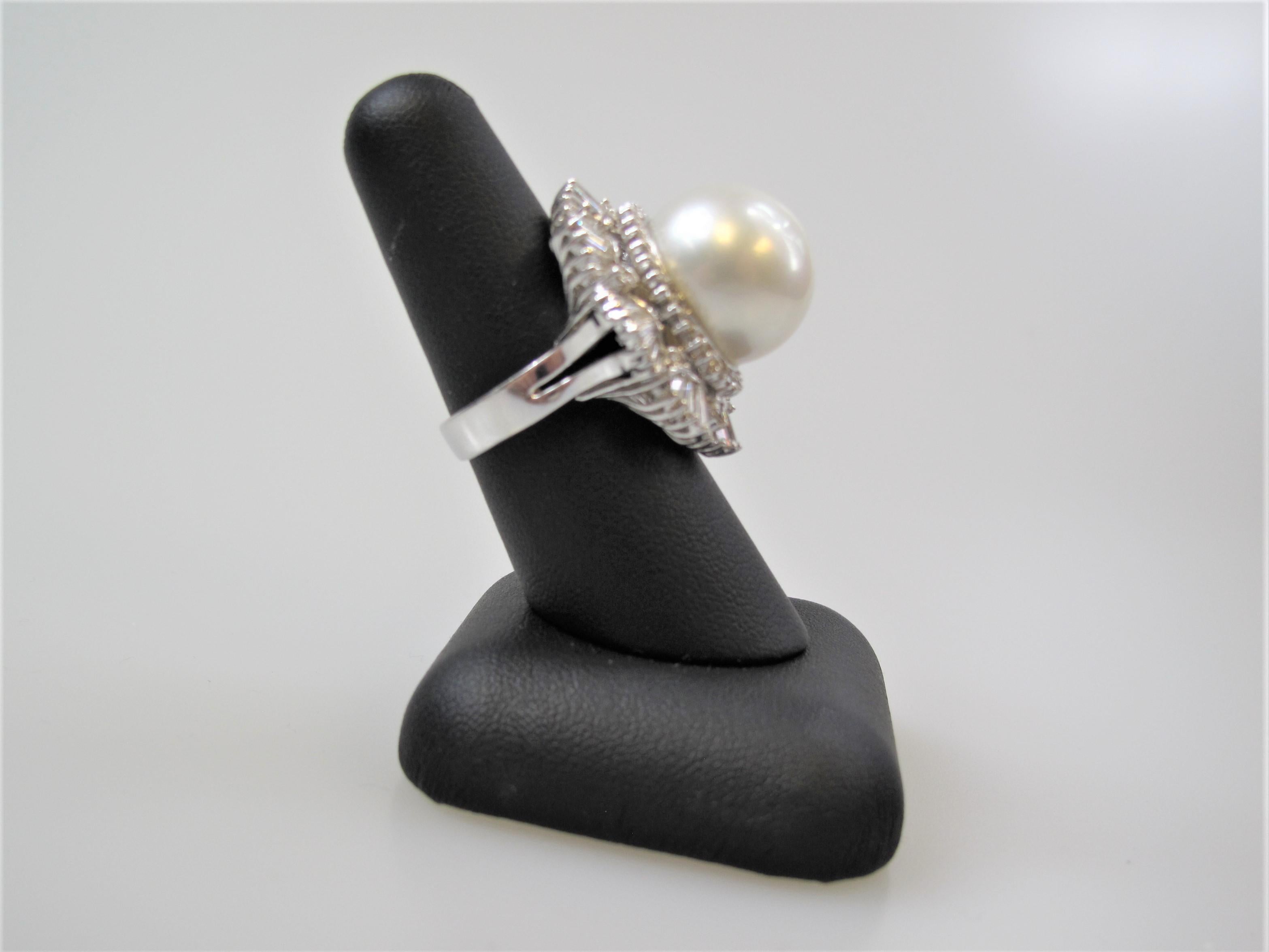 Pearl & Diamond Ring, Pendant and Earring Set 11.5 Carats Total 14 Karat Gold For Sale 3