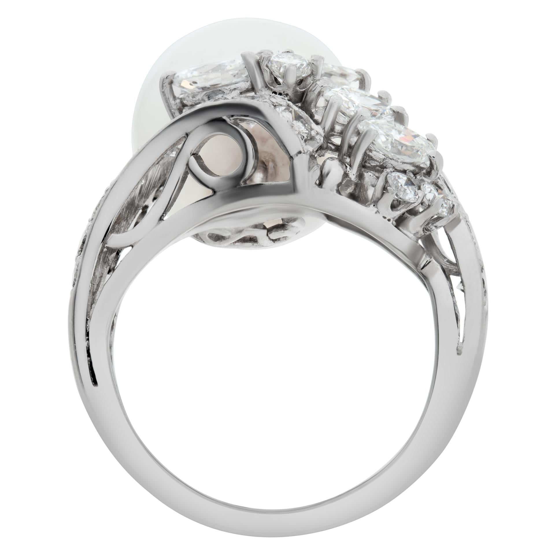 Women's Pearl & Diamond Ring Set in Platinum For Sale