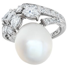 Vintage Pearl & Diamond Ring Set in Platinum