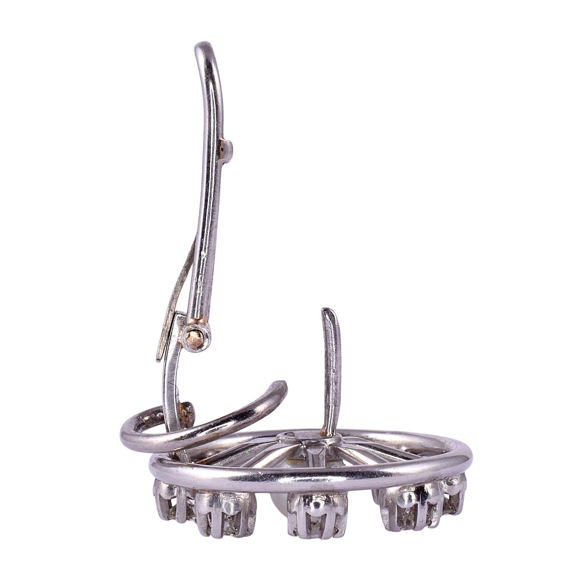 Perlen & Diamanten Speichen-Design Platin-Ohrringe (Rundschliff) im Angebot