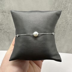 Pearl Diamond Station Anklet 14kt White Gold Adjustable 9 10in New
