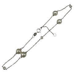 Pearl Diamond Station Anklet 14kt White Gold Adjustable 9 10in New