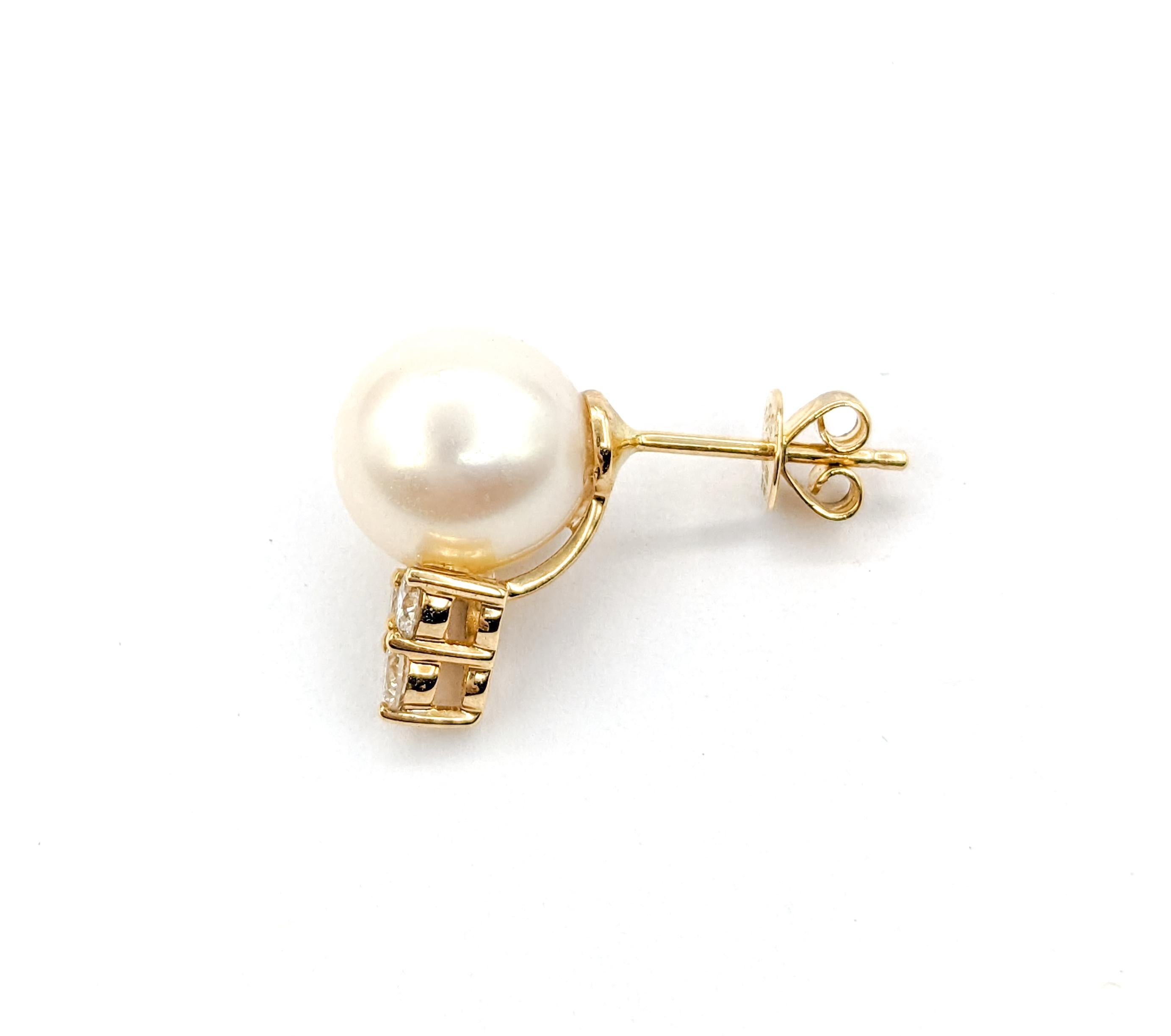 Women's Pearl & Diamond Stud Earrings In Yellow Gold