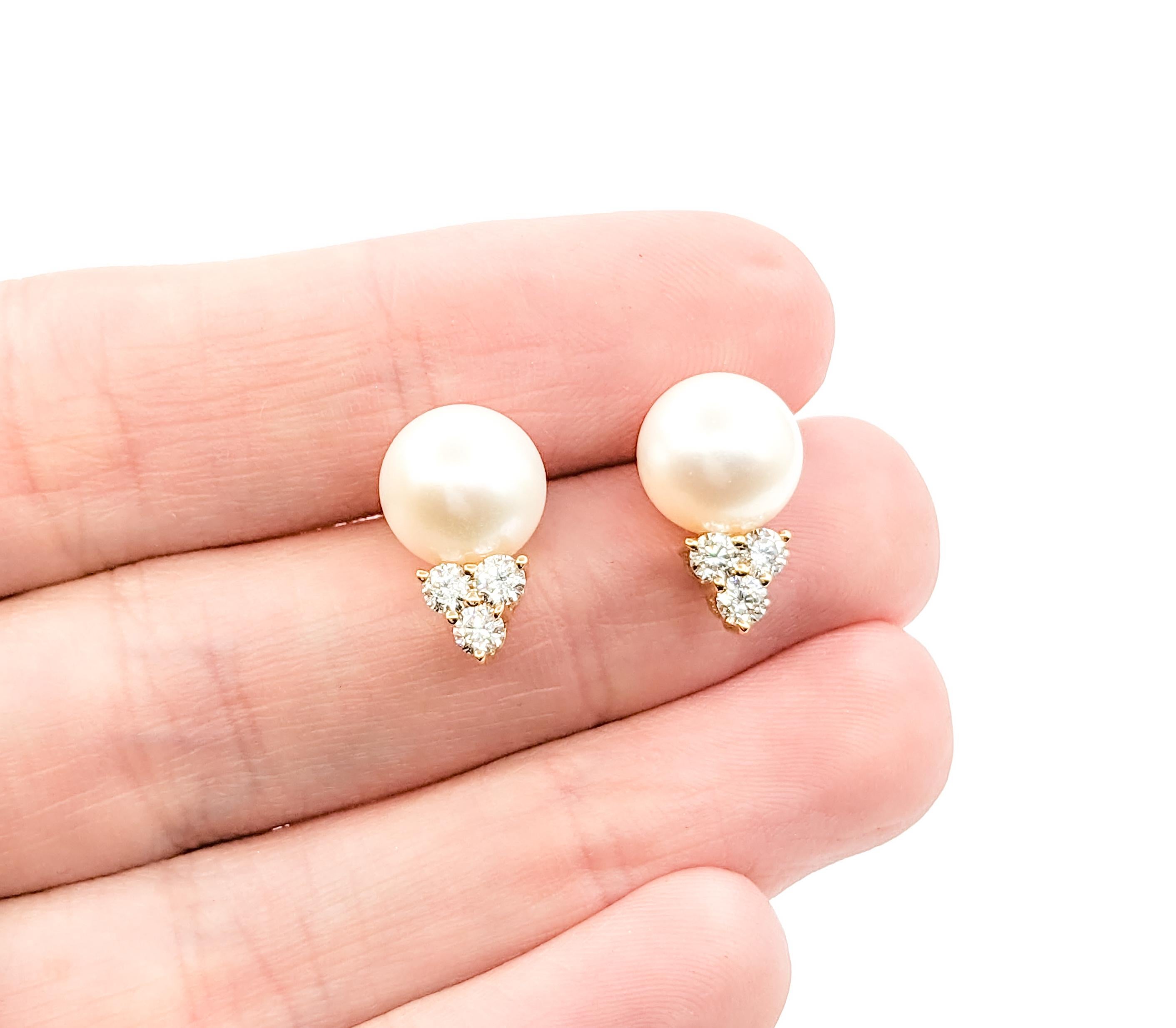 Pearl & Diamond Stud Earrings In Yellow Gold 1