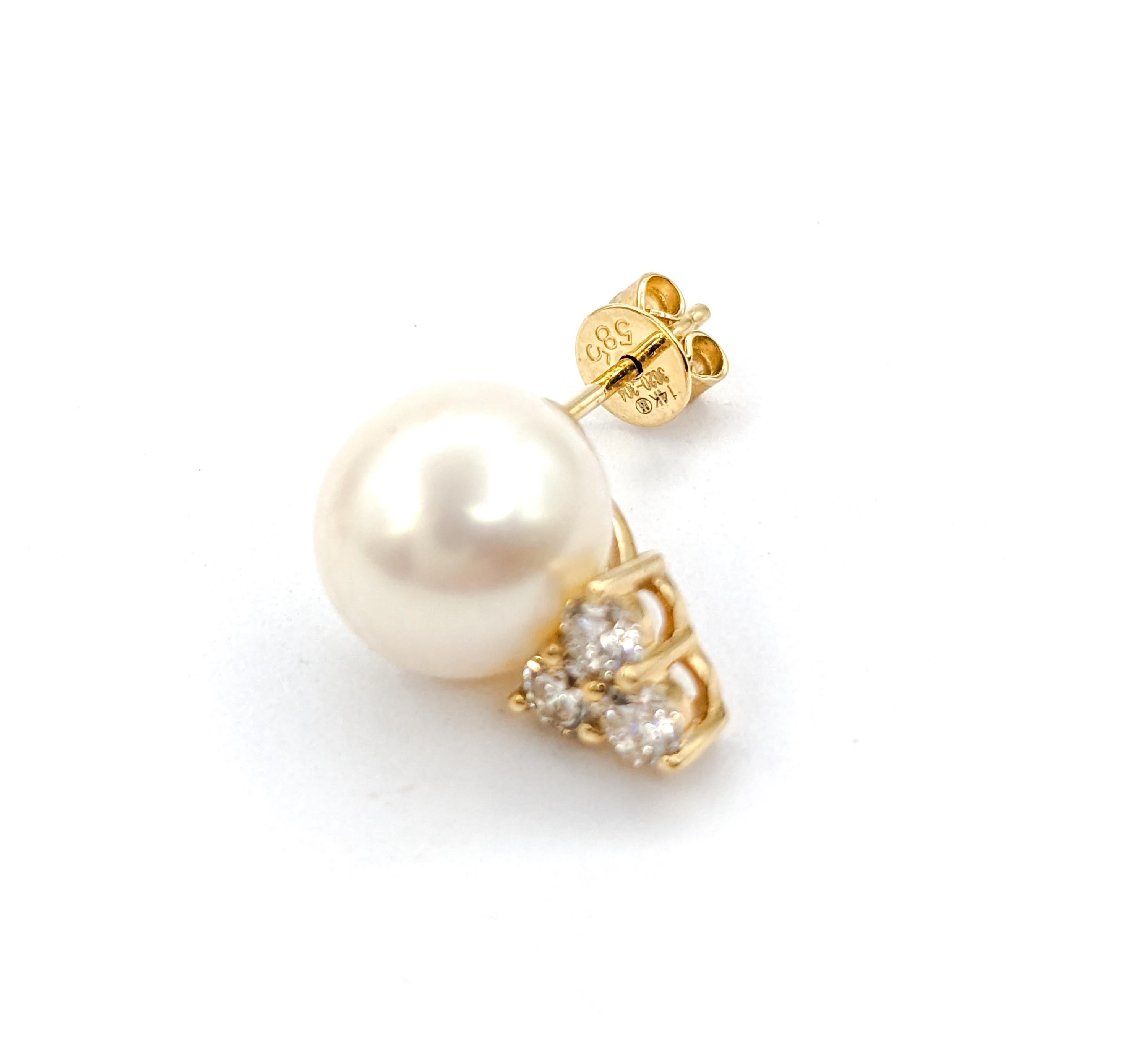 Pearl & Diamond Stud Earrings In Yellow Gold 3