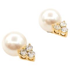 Pearl & Diamond Stud Earrings In Yellow Gold