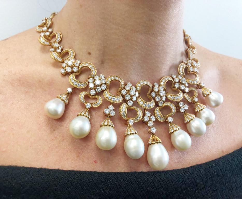 vintage pearl and diamond necklace