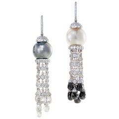 Pearl and Diamond Tassel Earrings