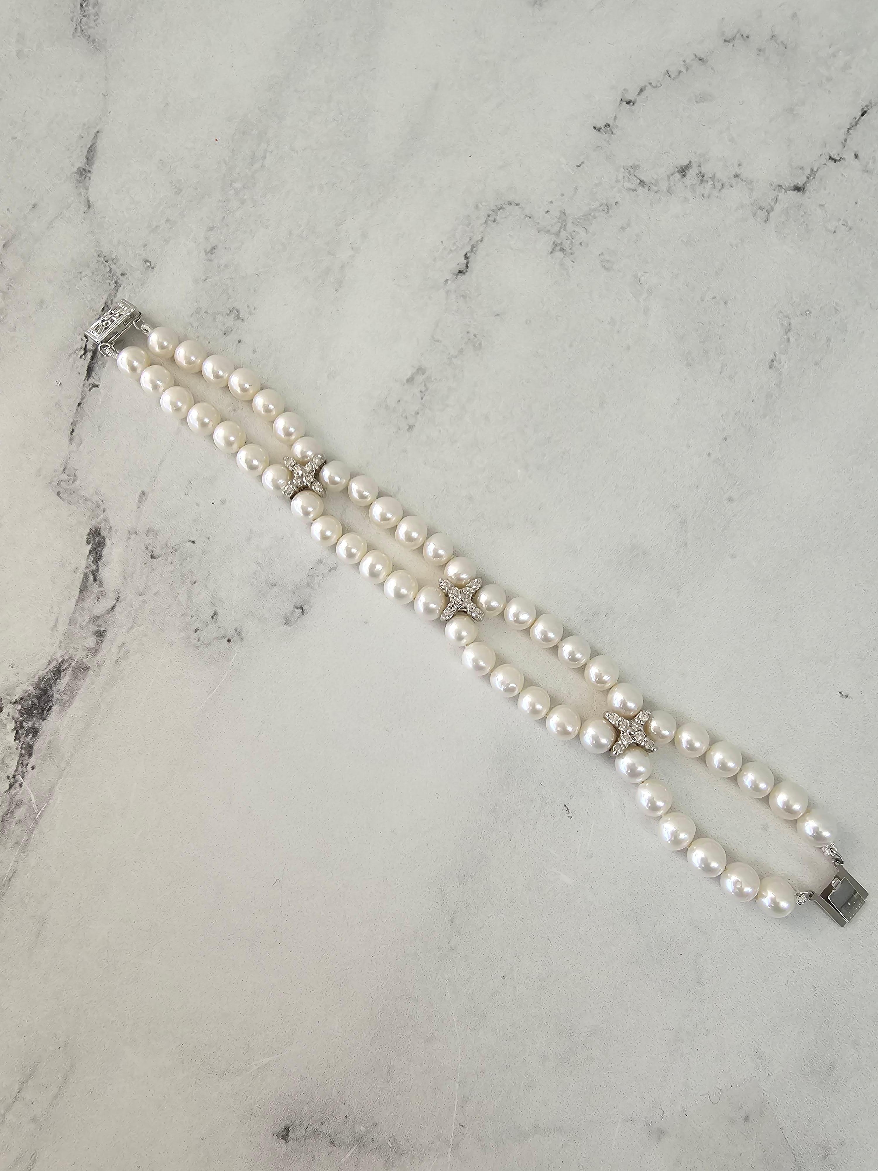 Pearl & Diamond Tennis Bracelet .72cttw 14k White Gold In New Condition For Sale In Sugar Land, TX