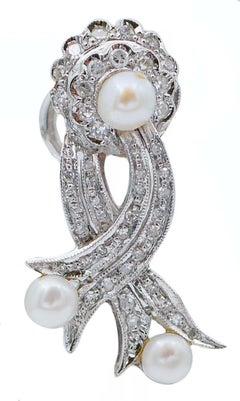 Pearl Diamond White Gold Earrings