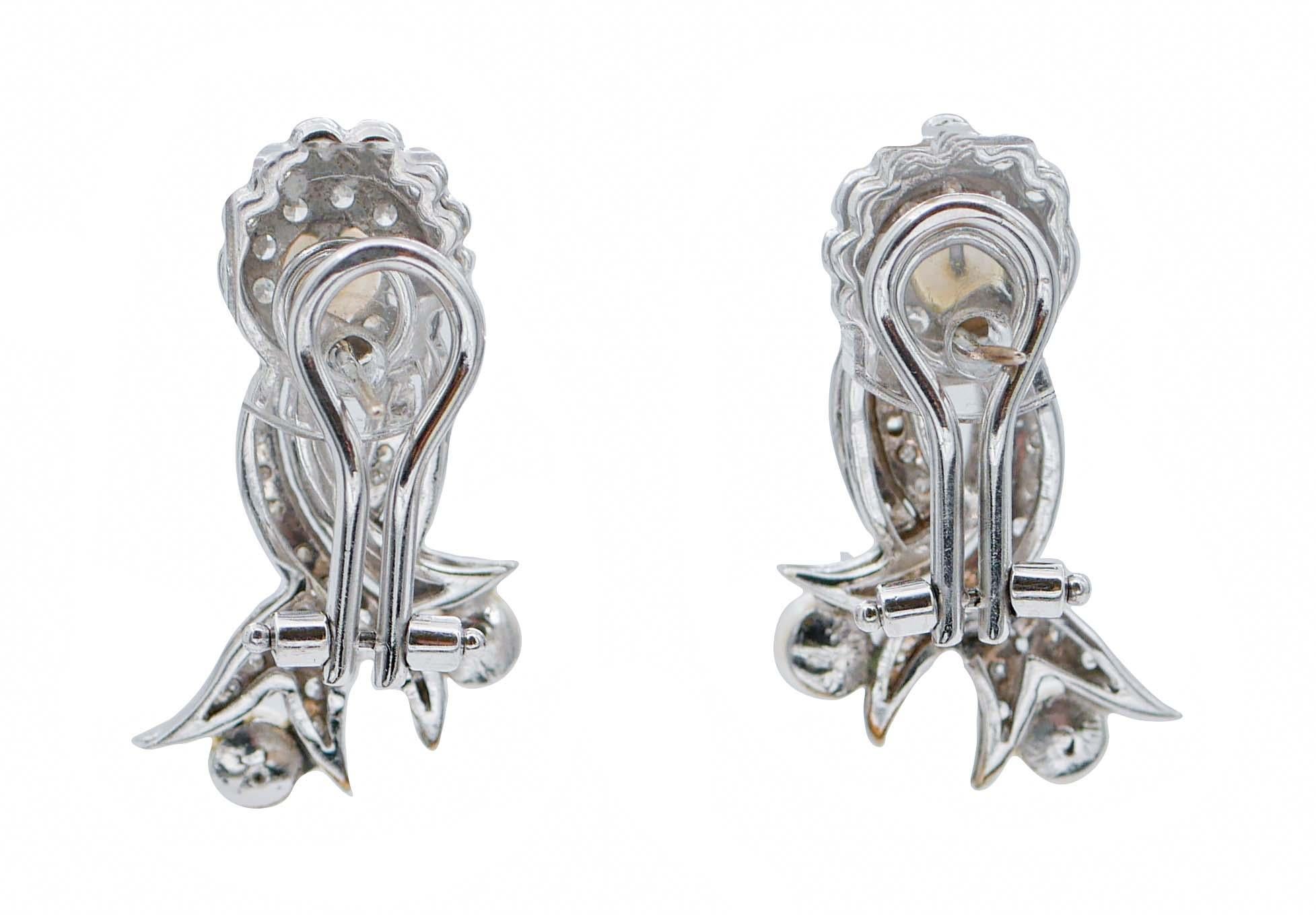 Retro Pearl Diamond White Gold Earrings For Sale