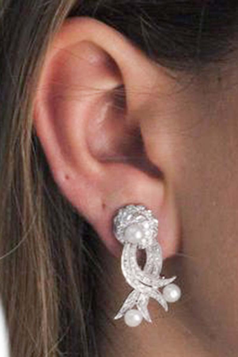 Pearl Diamond White Gold Earrings In Good Condition For Sale In Marcianise, Marcianise (CE)