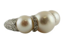 Pearls, Diamonds, 14 Karat White Gold Ring.