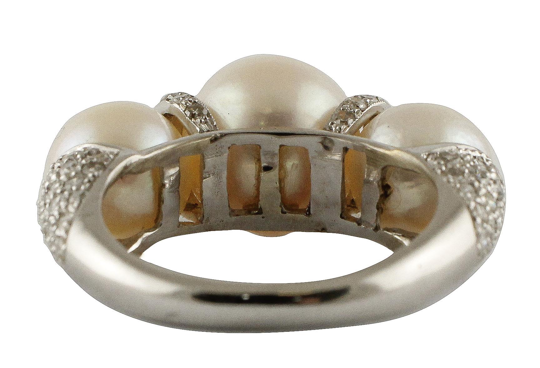 Mixed Cut Pearls, Diamonds, 14 Karat White Gold Ring. For Sale