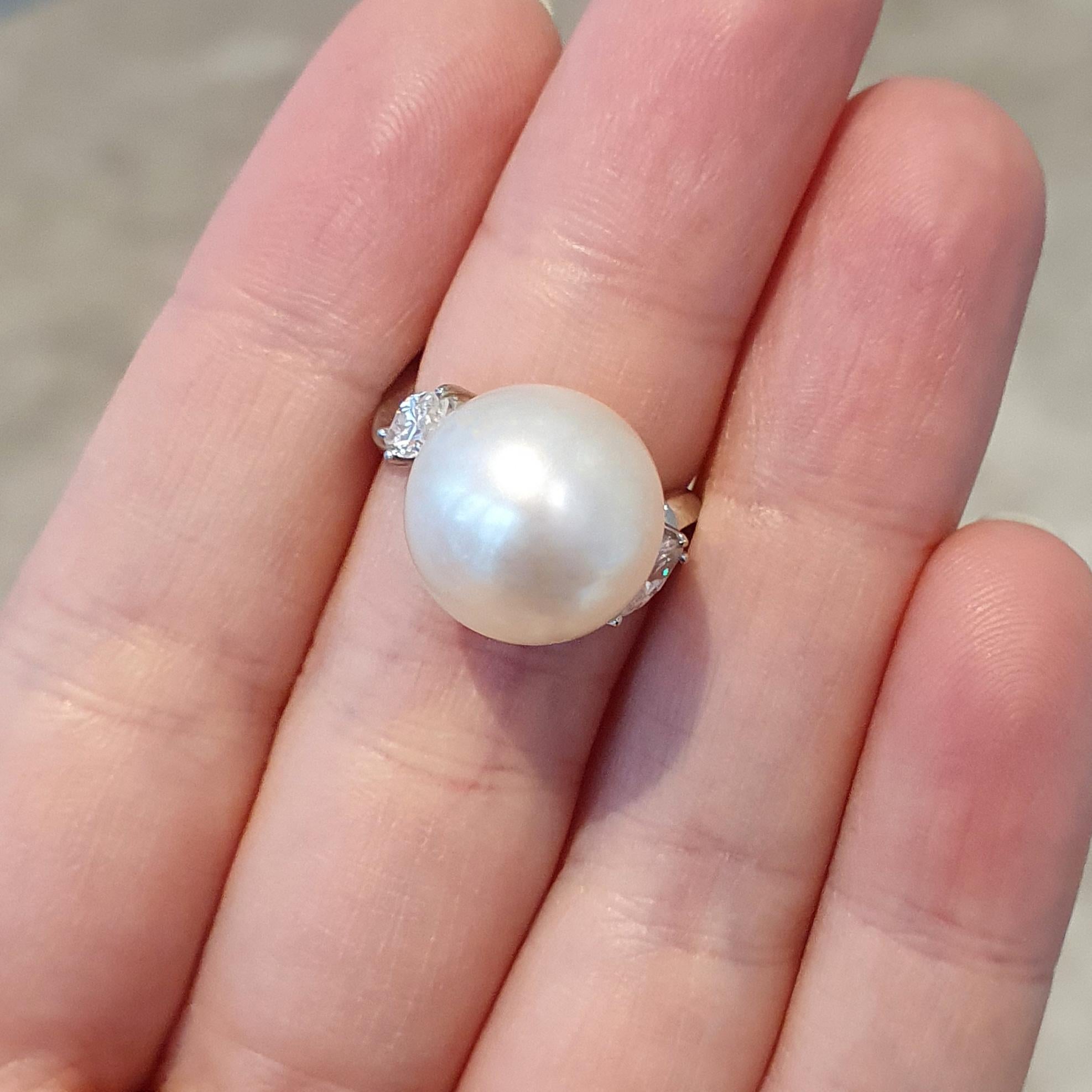 Pearl Diamond White Gold Ring  For Sale 2