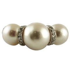 Vintage Pearls, Diamonds, 14 Karat White Gold Ring.