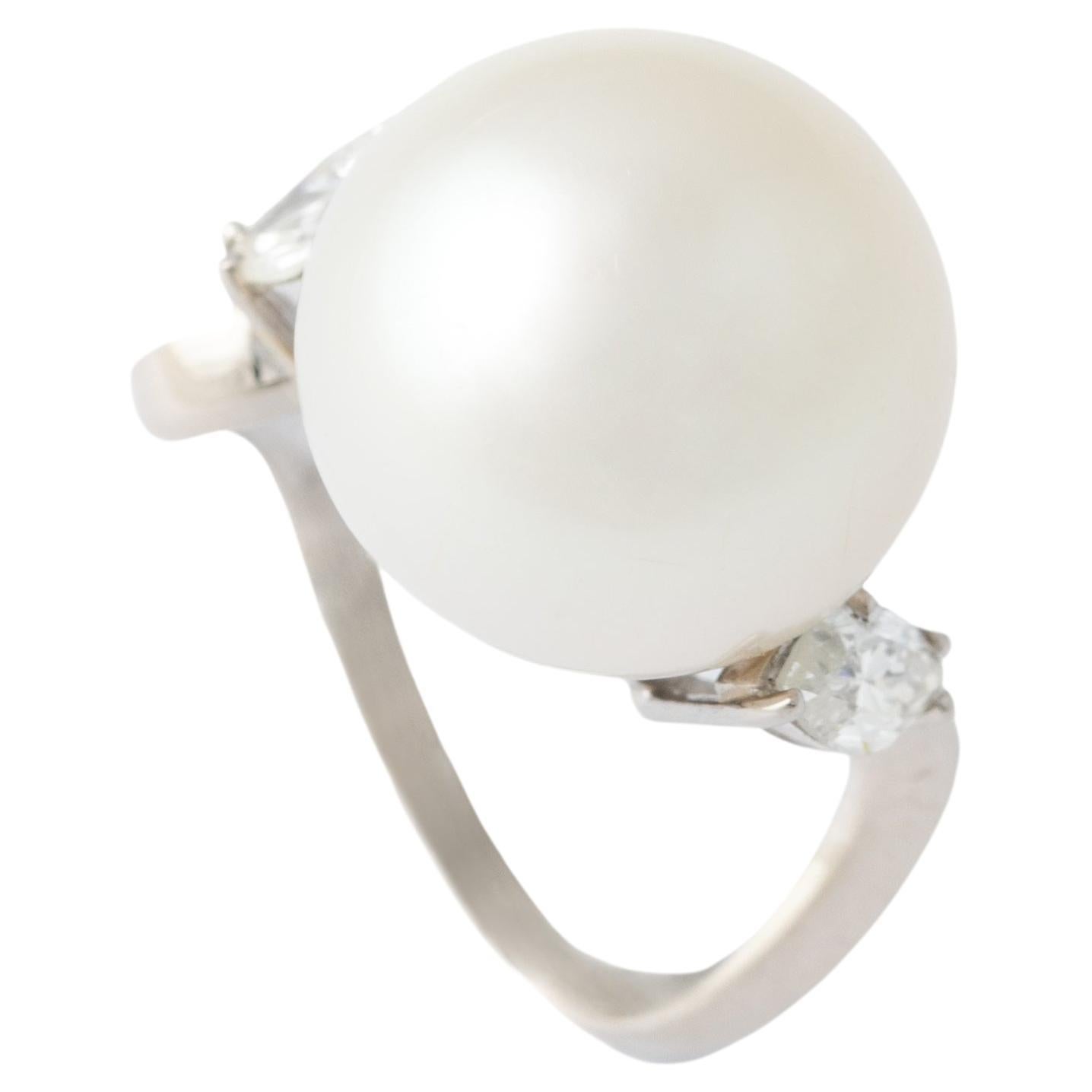 Pearl Diamond White Gold Ring  For Sale